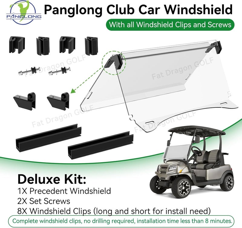 Panglong Precedent Golf Cart Windshield Clear & Tinted, with All Windshield Clips, Foldable Precedent Windshield Fit 2004-Up Club Car Precedent, Tempo, Onward, 37.59" W X 33.97" H - Image 5
